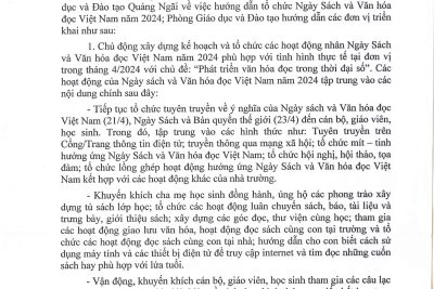 Công văn số 205/HD-PGDĐT về việc hướng dẫn tổ chức Ngày sách và Văn hóa đọc Việt Nam năm 2024