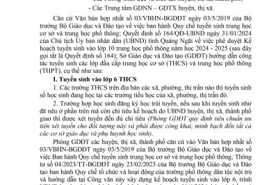 Công văn hướng dẫn tuyển sinh các lớp đầu cấpTHCS, THPT năm học 2024-2025